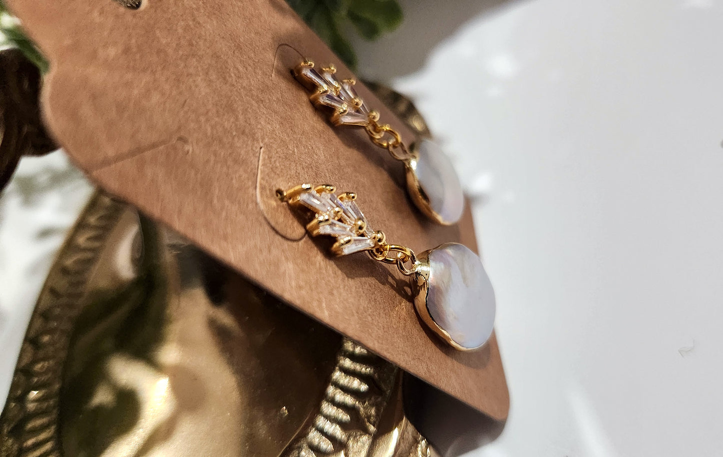 18K Gold Plated Freshwater Pearl & Zirconia Drop Earrings – Handmade Elegant Jewelry