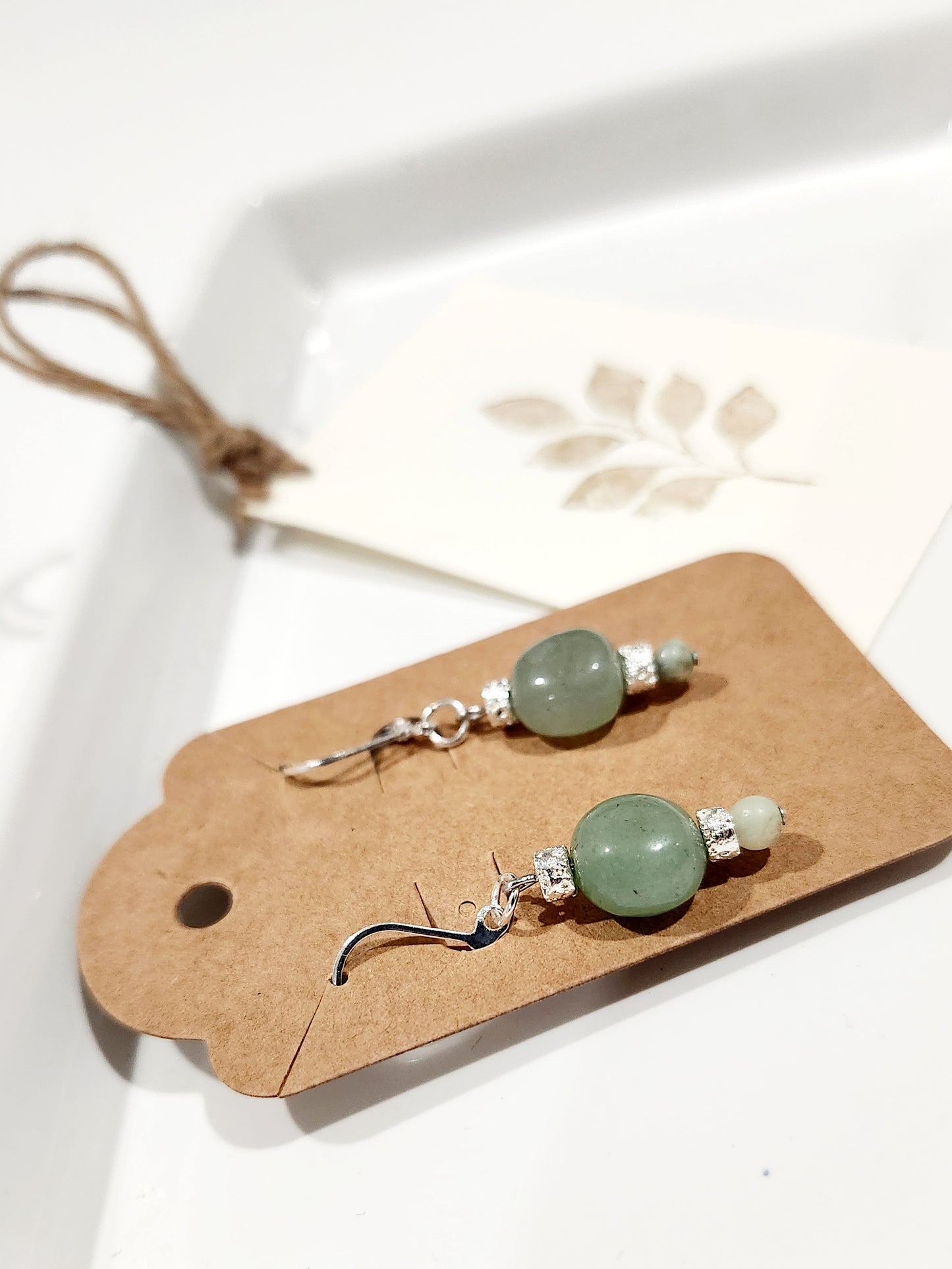 Aventurine earrings with plated volcano stones and amazonite beads