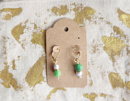 Green Quartz Earrings 18k gold plated and freshwater pearls