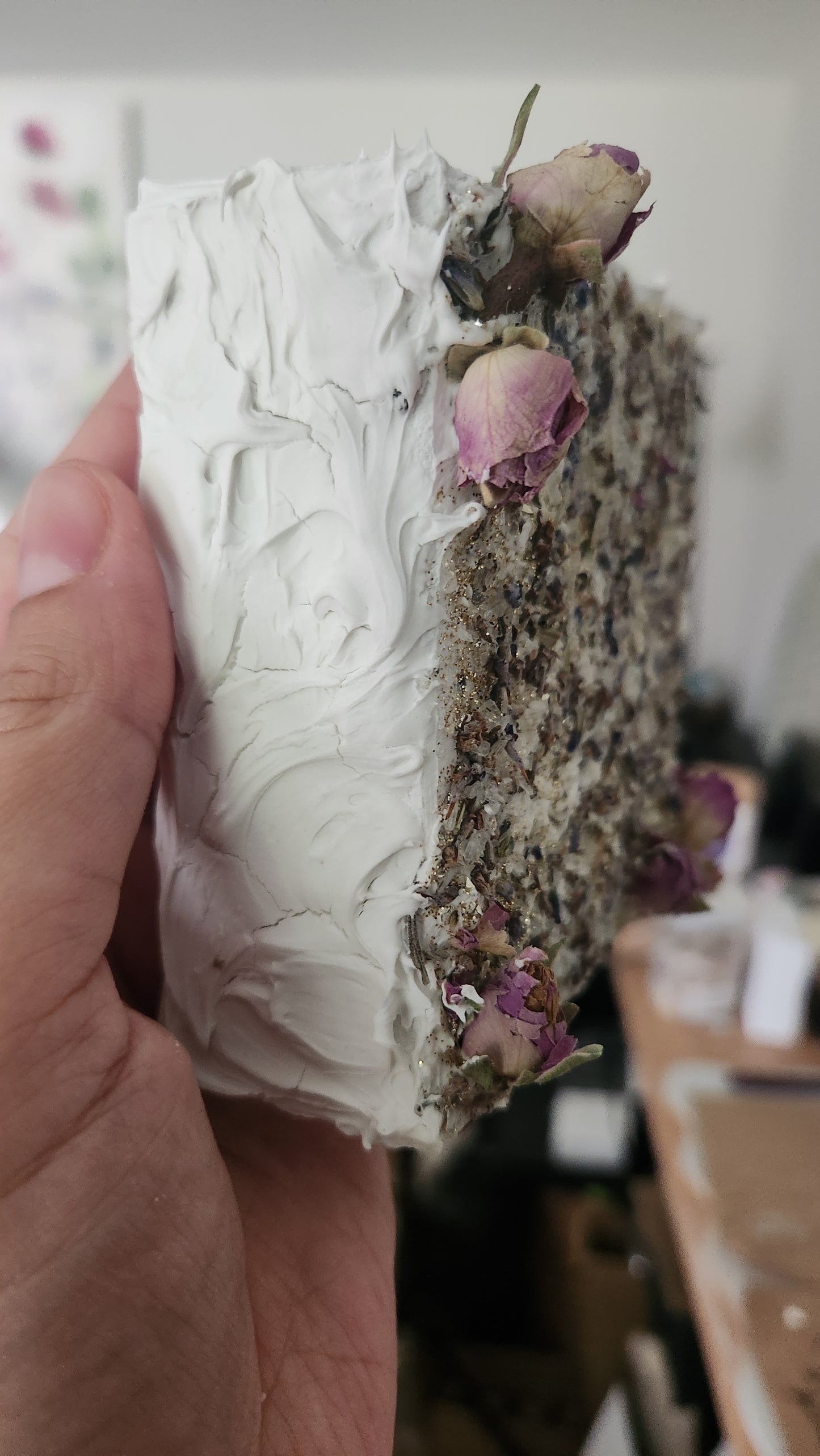canvas with dried lavender and roses