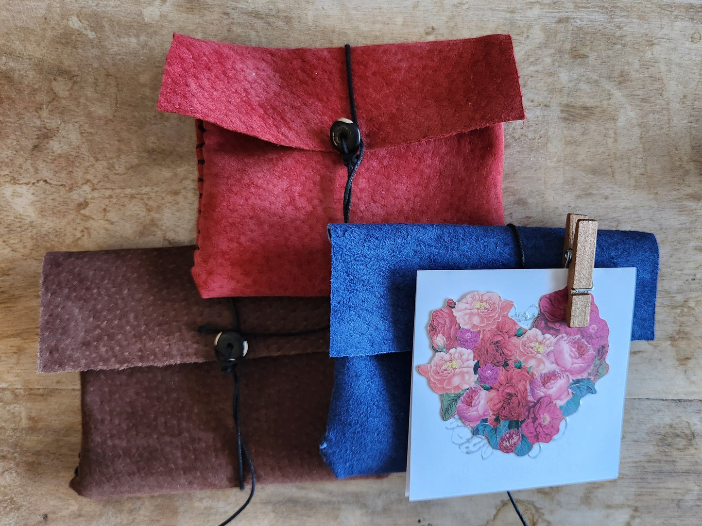 Suede leather pouches made on Long Island USA