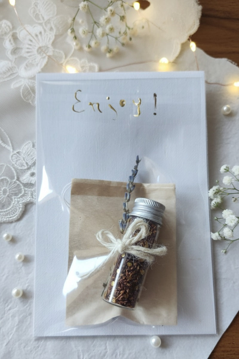 Wedding Favor, Organic Roiboos tea in a small glass jar