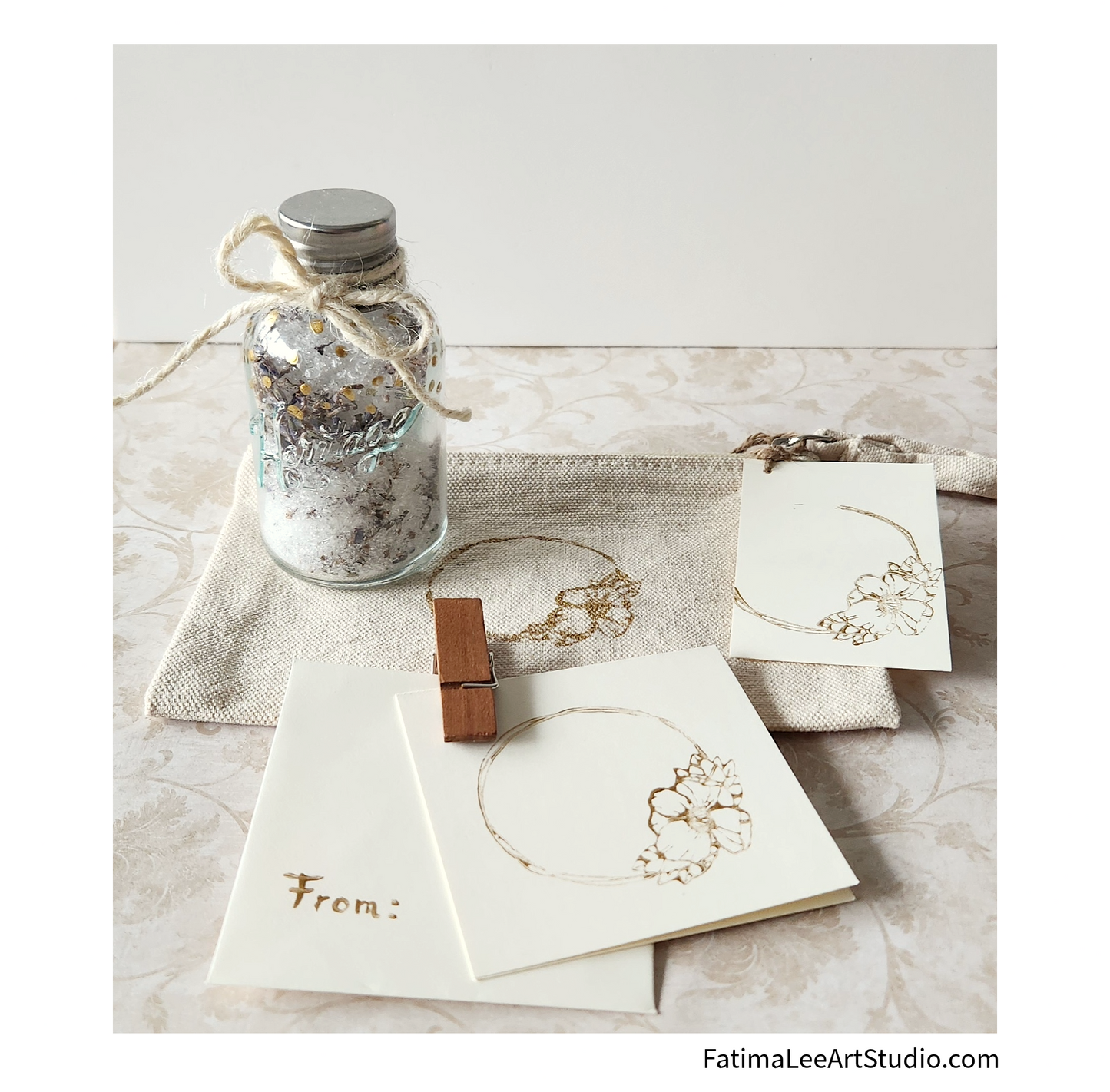 Elegant Wedding Favor Set – Lavender Bath Salt, Thank You Card & Cotton Pouch – Unique Guest Gift Idea