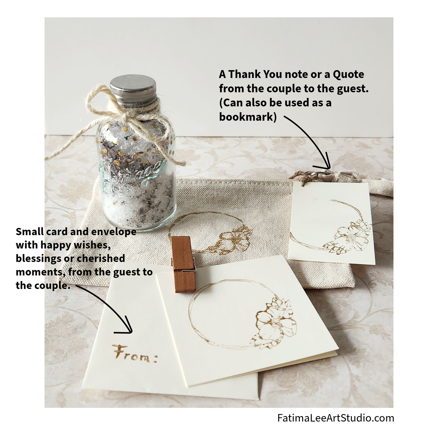 Elegant Wedding Favor Set – Lavender Bath Salt, Thank You Card & Cotton Pouch – Unique Guest Gift Idea