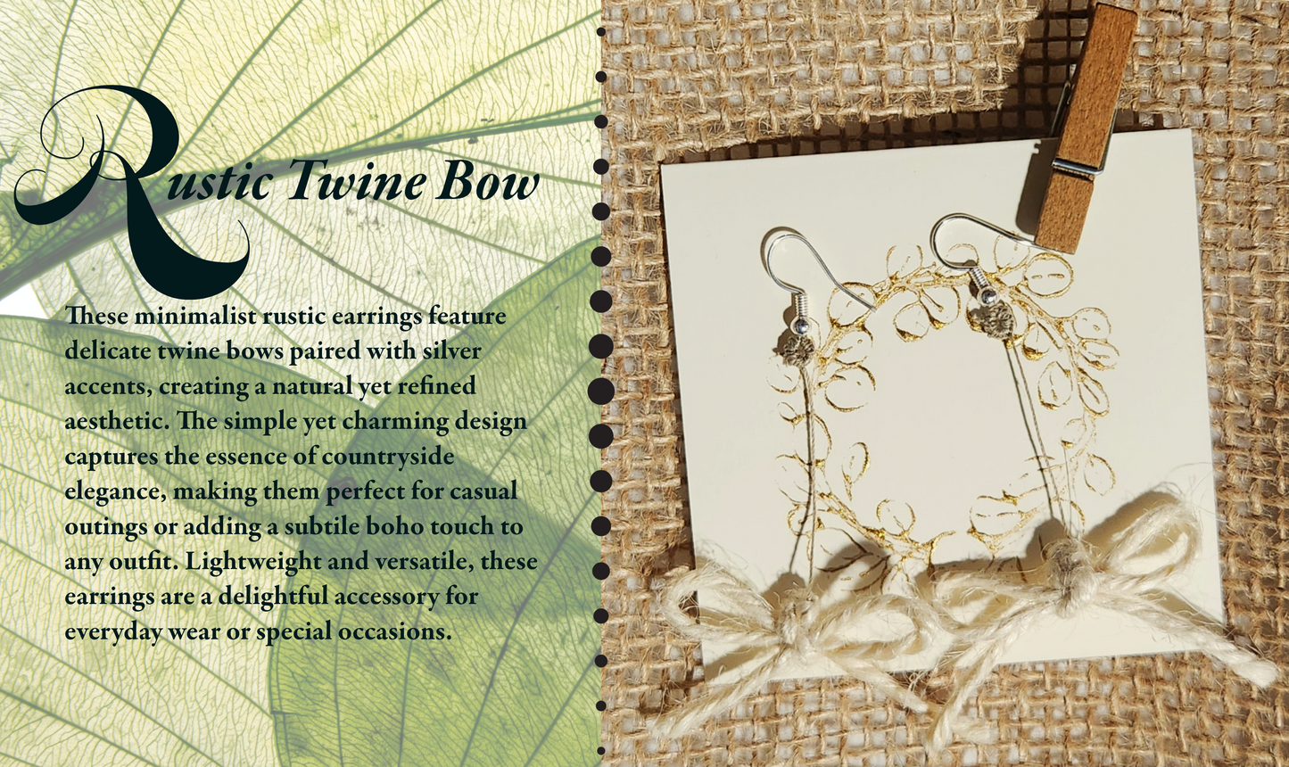 twine bow minimalist rustic jute earrings