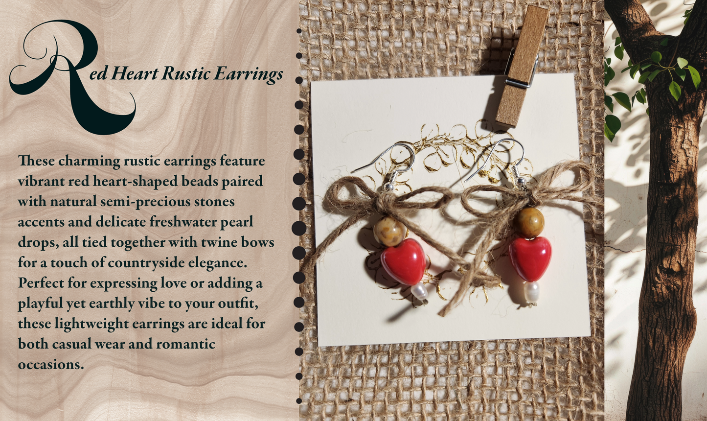 Rustic heart shaped earrings