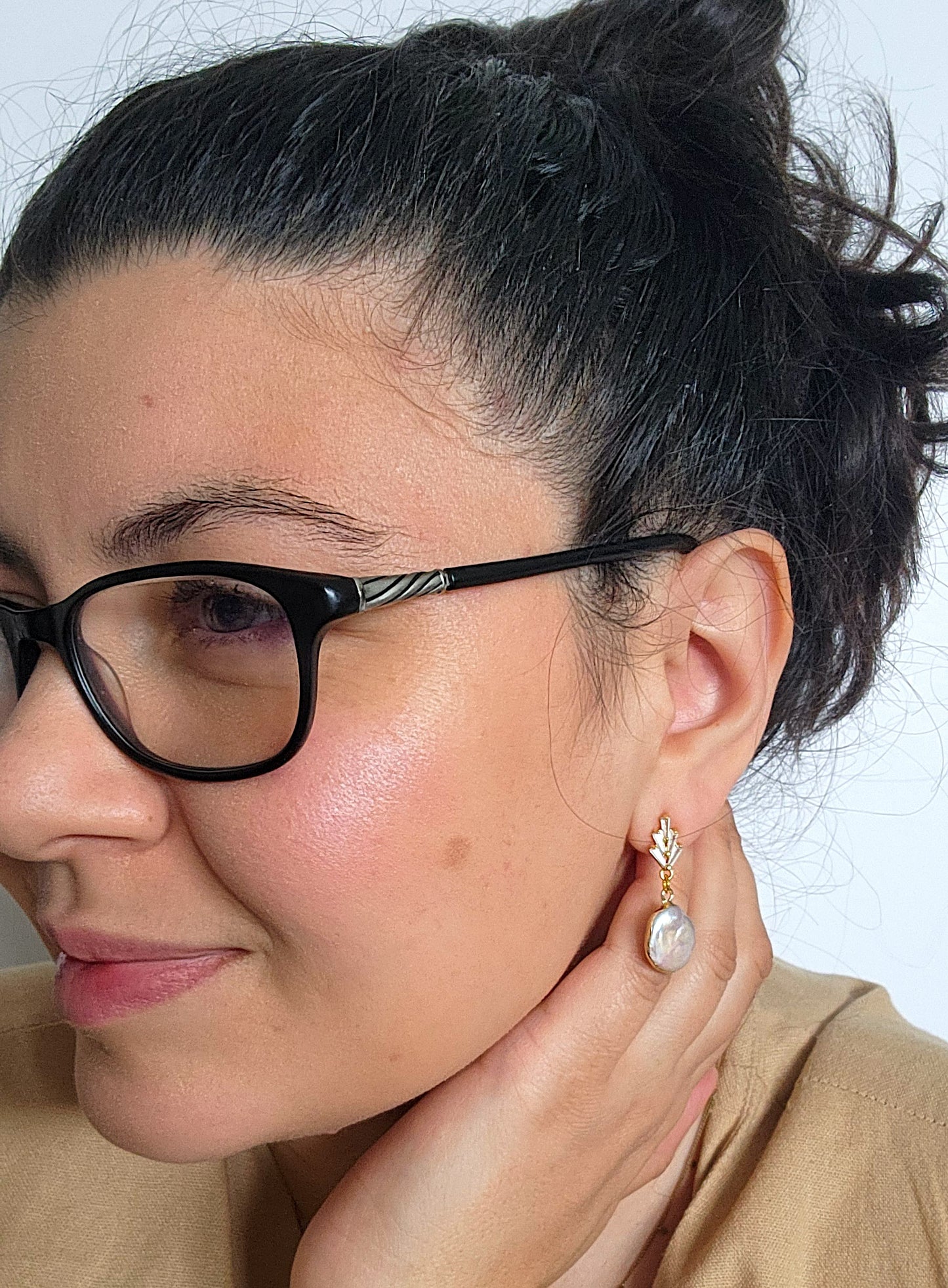 18K Gold Plated Freshwater Pearl & Zirconia Drop Earrings – Handmade Elegant Jewelry