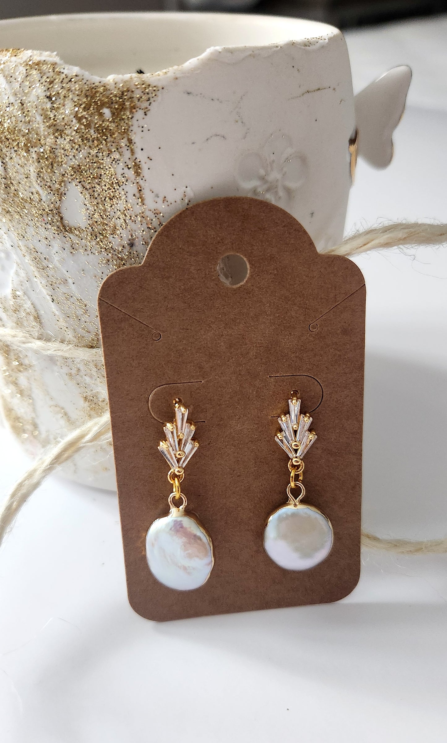 18K Gold Plated Freshwater Pearl & Zirconia Drop Earrings – Handmade Elegant Jewelry