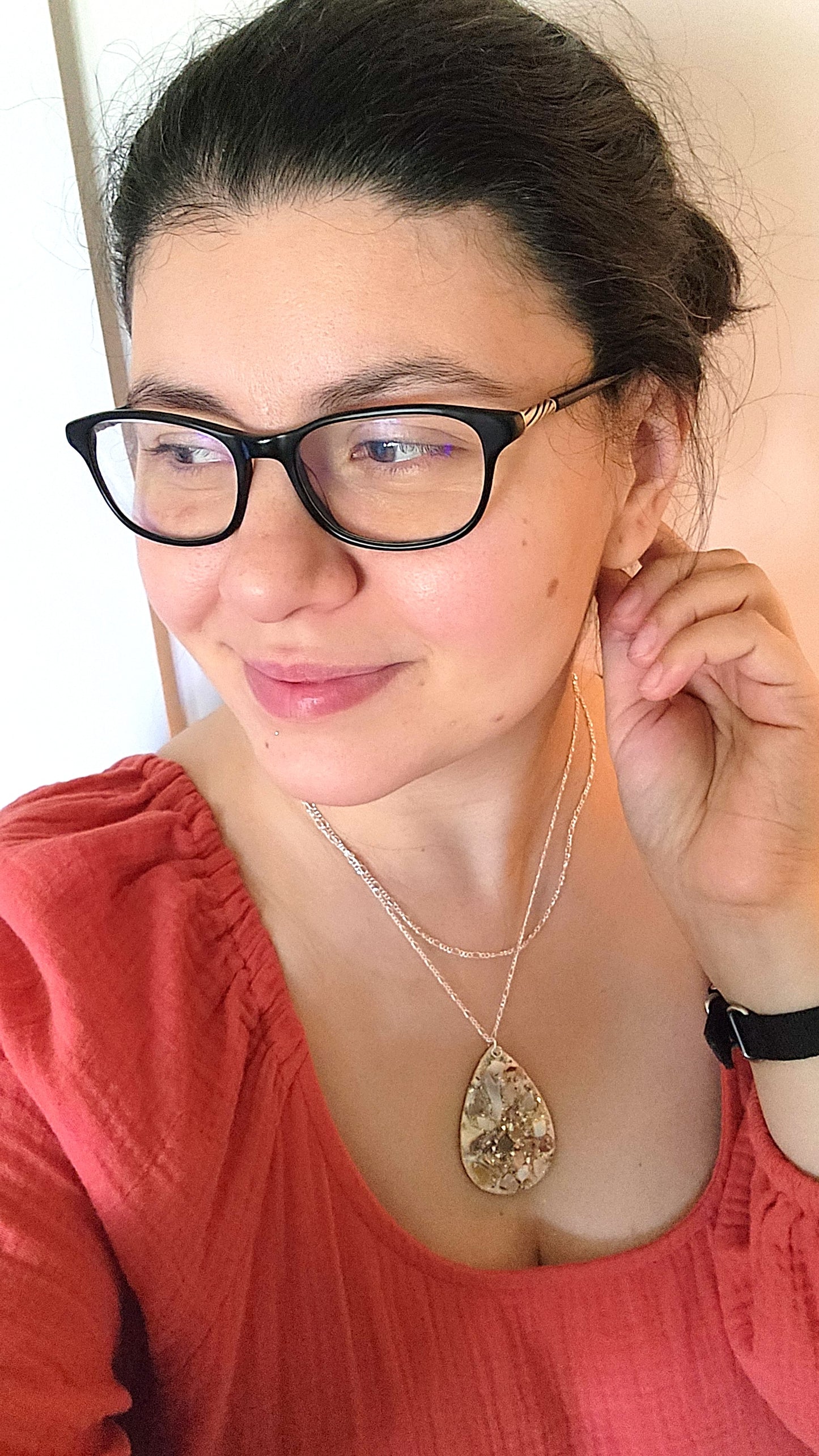Bohemian Shell & Glitter Mosaic Necklace on Suede or Silver Chain