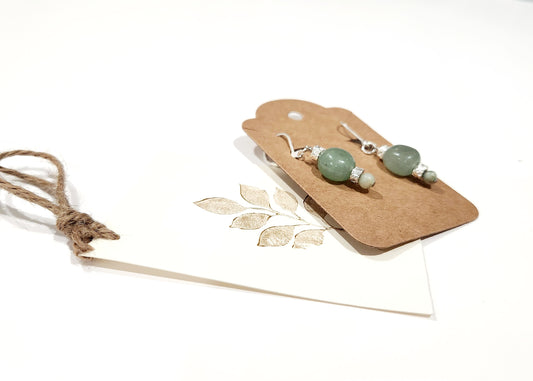 Aventurine earrings with plated volcano stones and amazonite beads