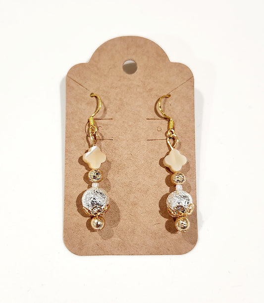 Baroque-Inspired Natural Shell Earrings with Gold & Silver Volcano Stones