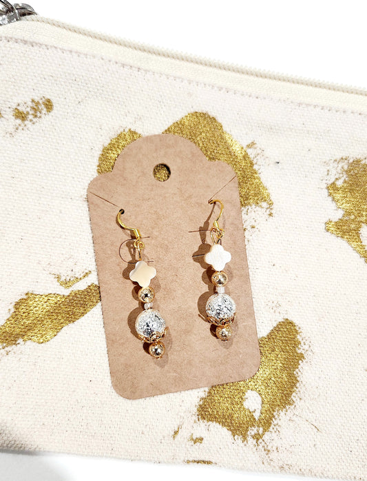 Baroque-Inspired Natural Shell Earrings with Gold & Silver Volcano Stones