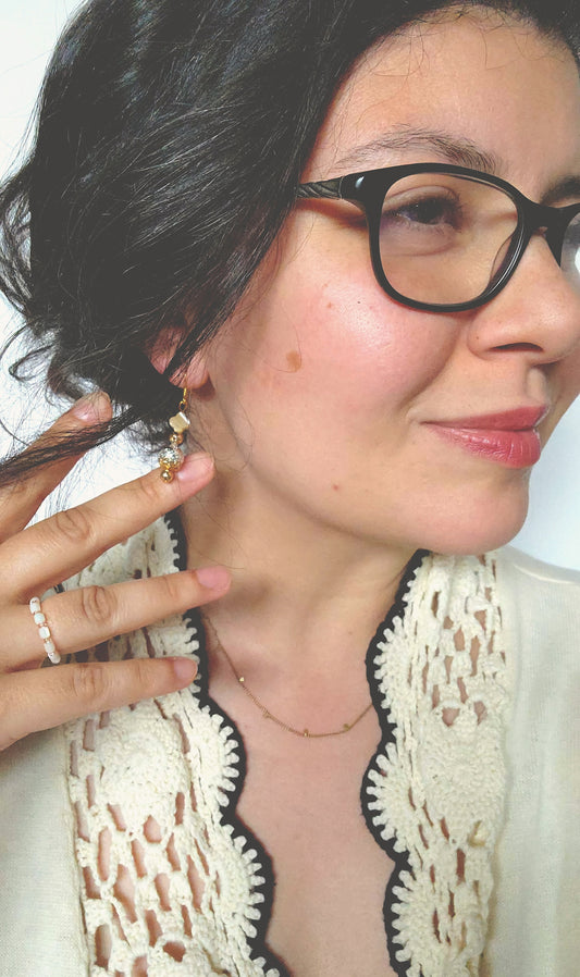 Baroque-Inspired Natural Shell Earrings with Gold & Silver Volcano Stones