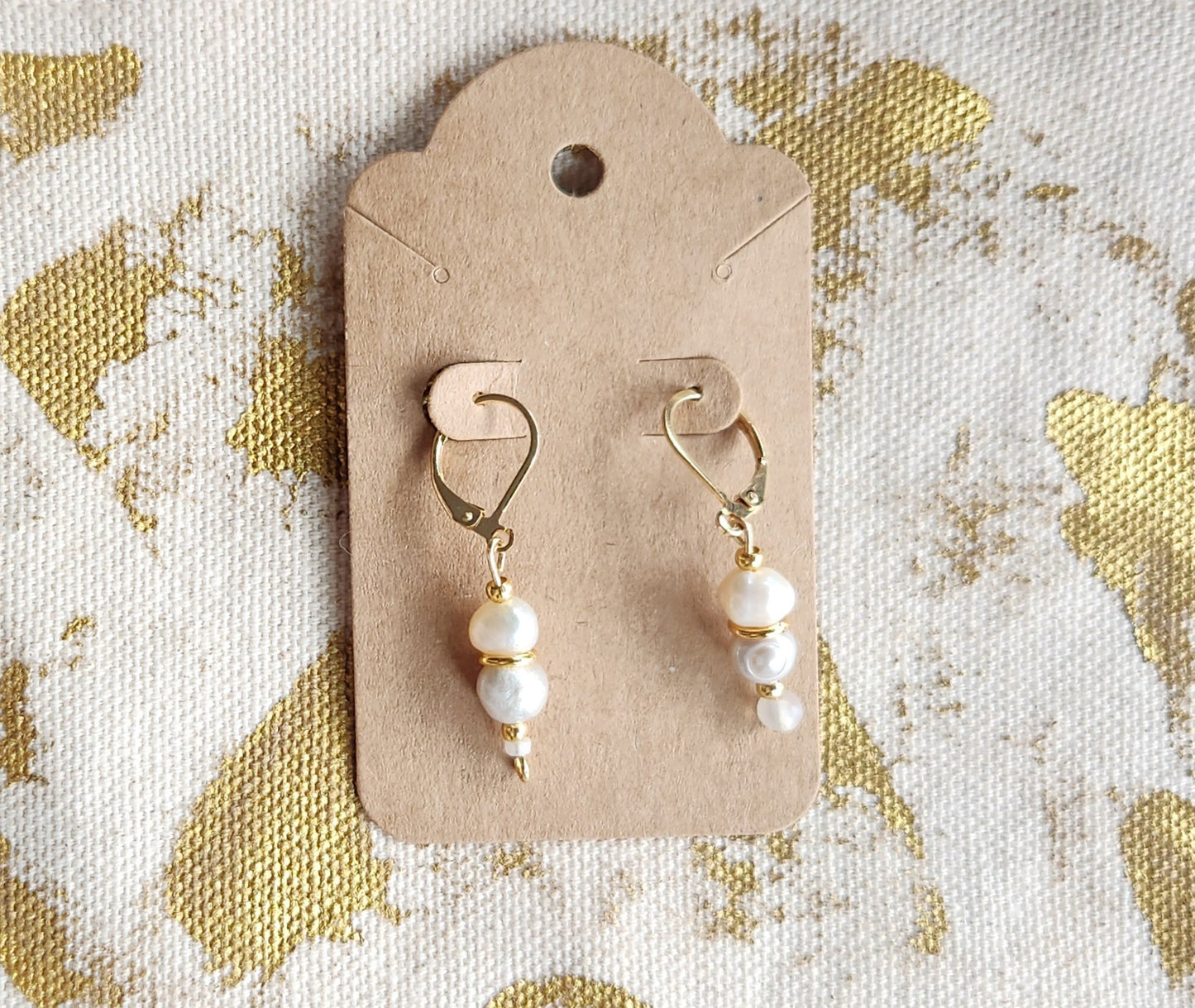 Elegant Asymmetrical Freshwater Pearl Earrings – Boho Chic Gold Drop Earrings