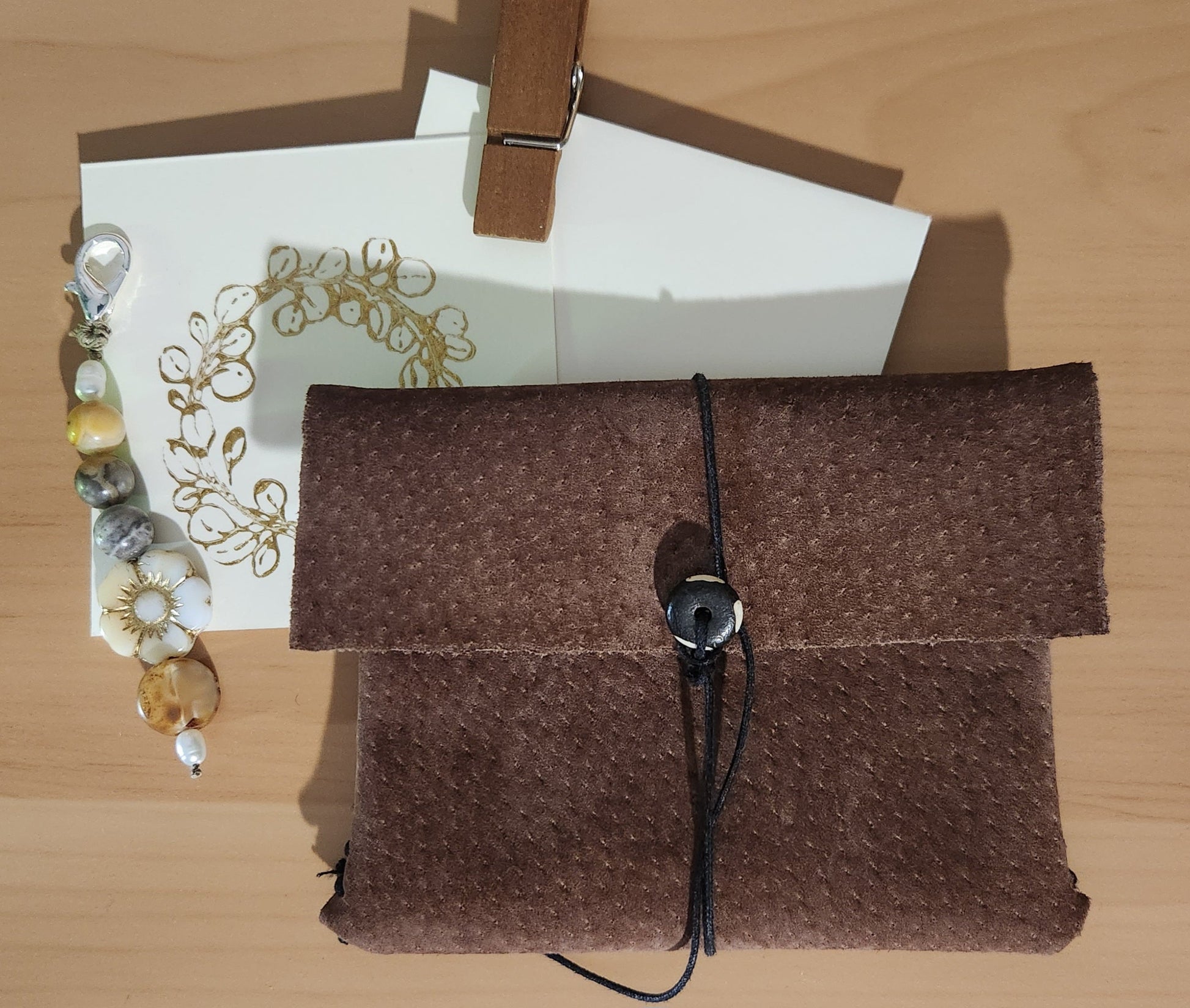 Brown Suede Leather Jewelry Pouch