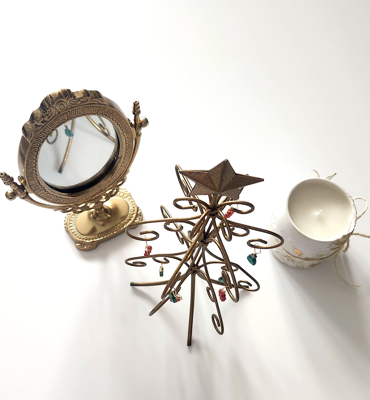 Handmade Lampwork Glass Christmas Tree Earrings – 18K Gold Plated Holiday Jewelry