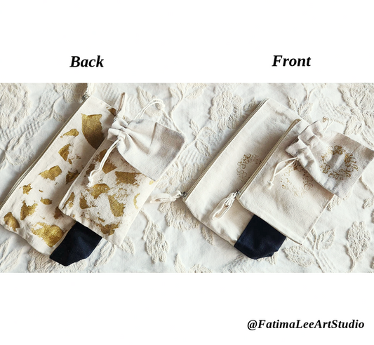 Customizable Cotton Pouches, handpainted, golden metallic paint