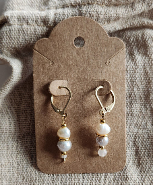 Elegant Asymmetrical Freshwater Pearl Earrings – Boho Chic Gold Drop Earrings