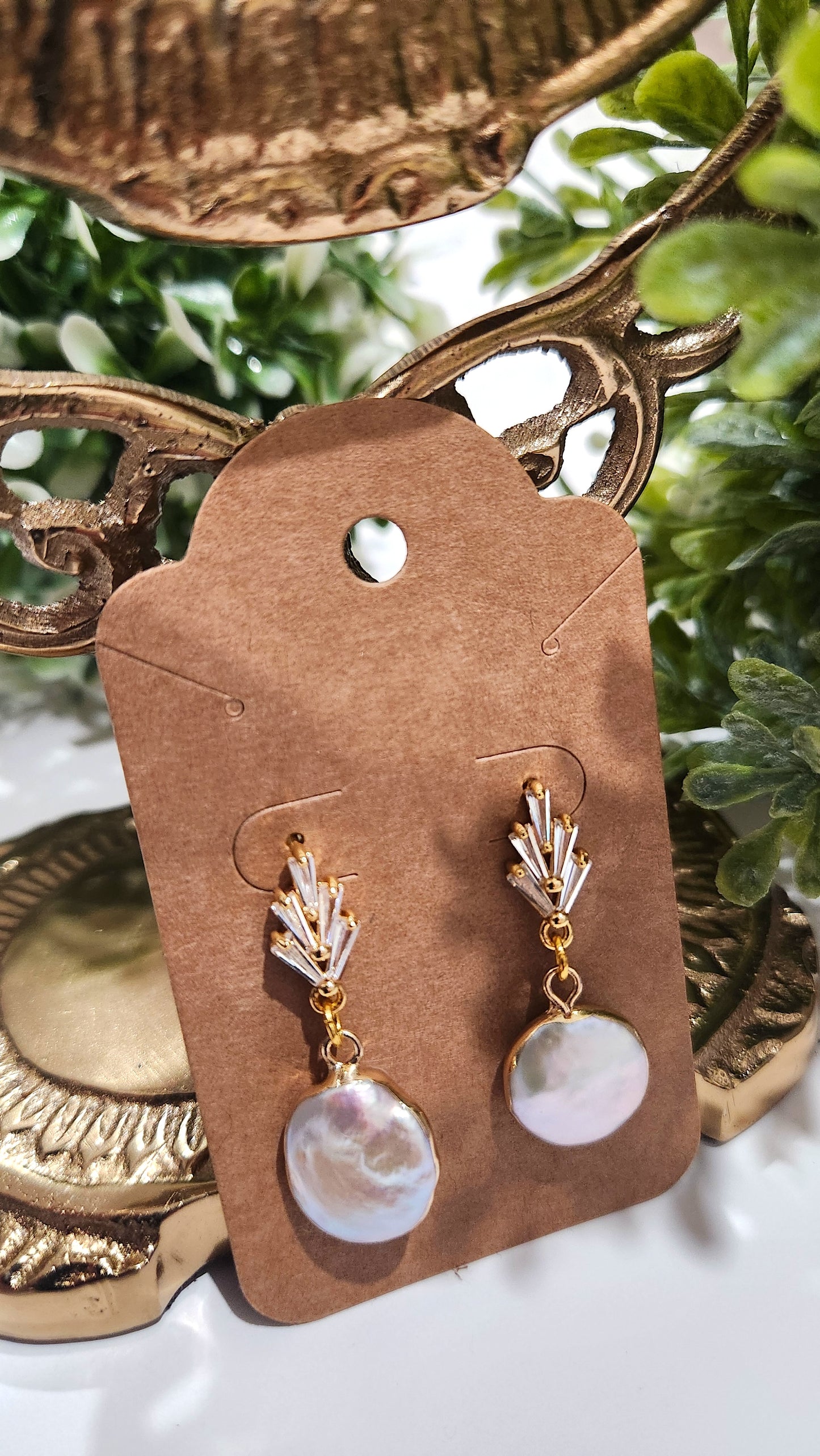 18K Gold Plated Freshwater Pearl & Zirconia Drop Earrings – Handmade Elegant Jewelry