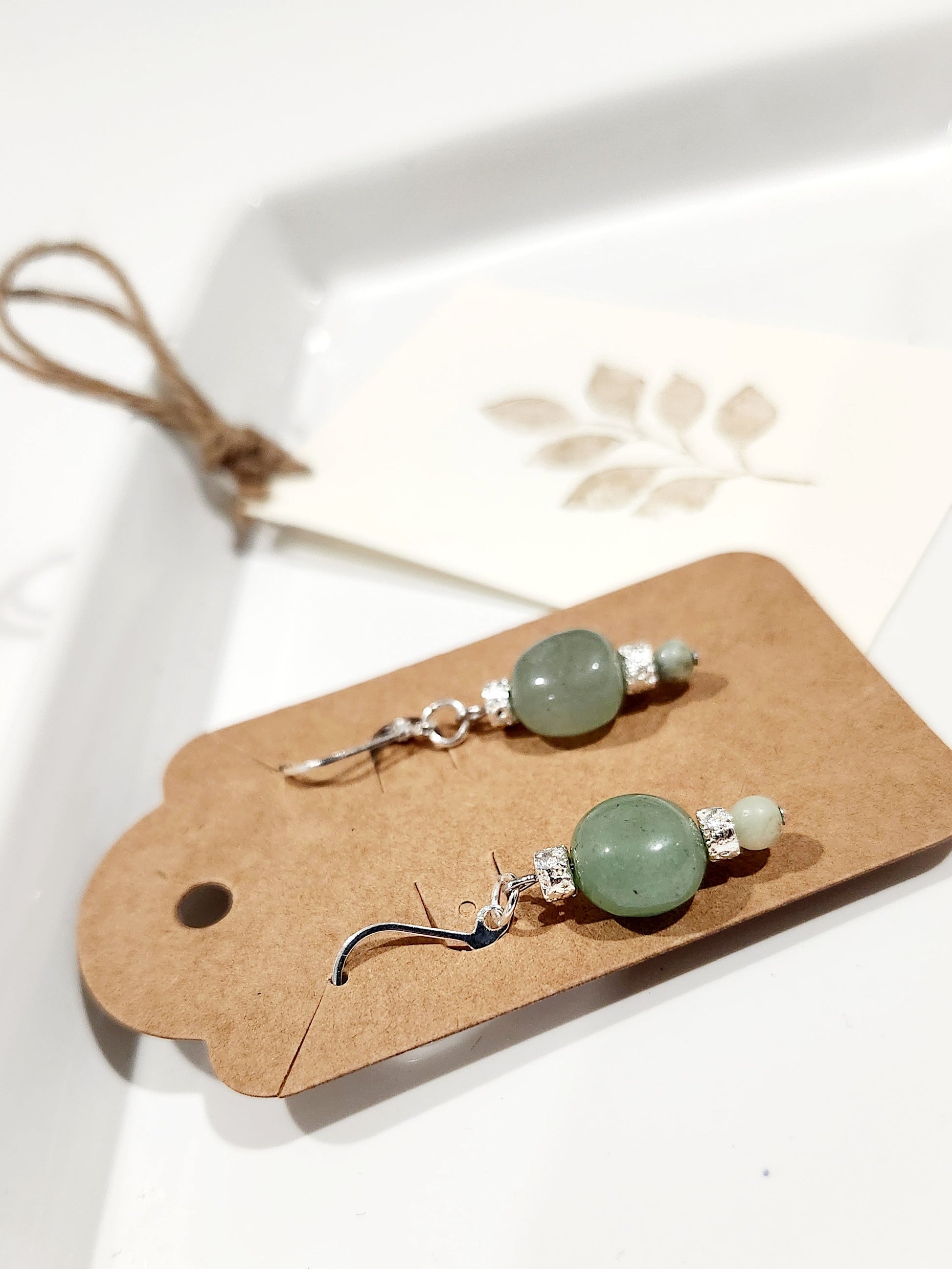 Aventurine earrings with plated volcano stones and amazonite beads