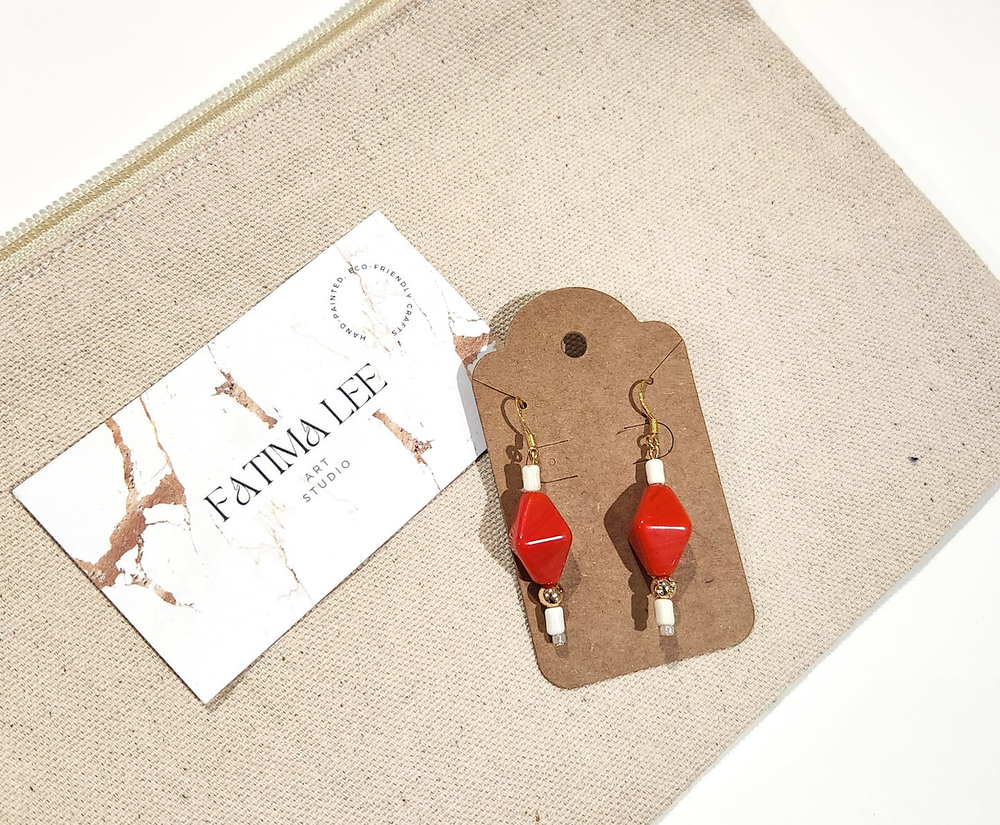 Orange Hypoallergenic Dangle Ceramic Earrings, gold plated 18k