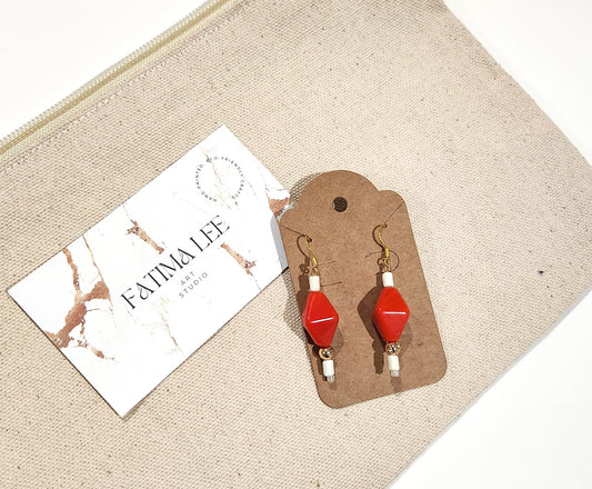 Orange Hypoallergenic Dangle Ceramic Earrings, gold plated 18k