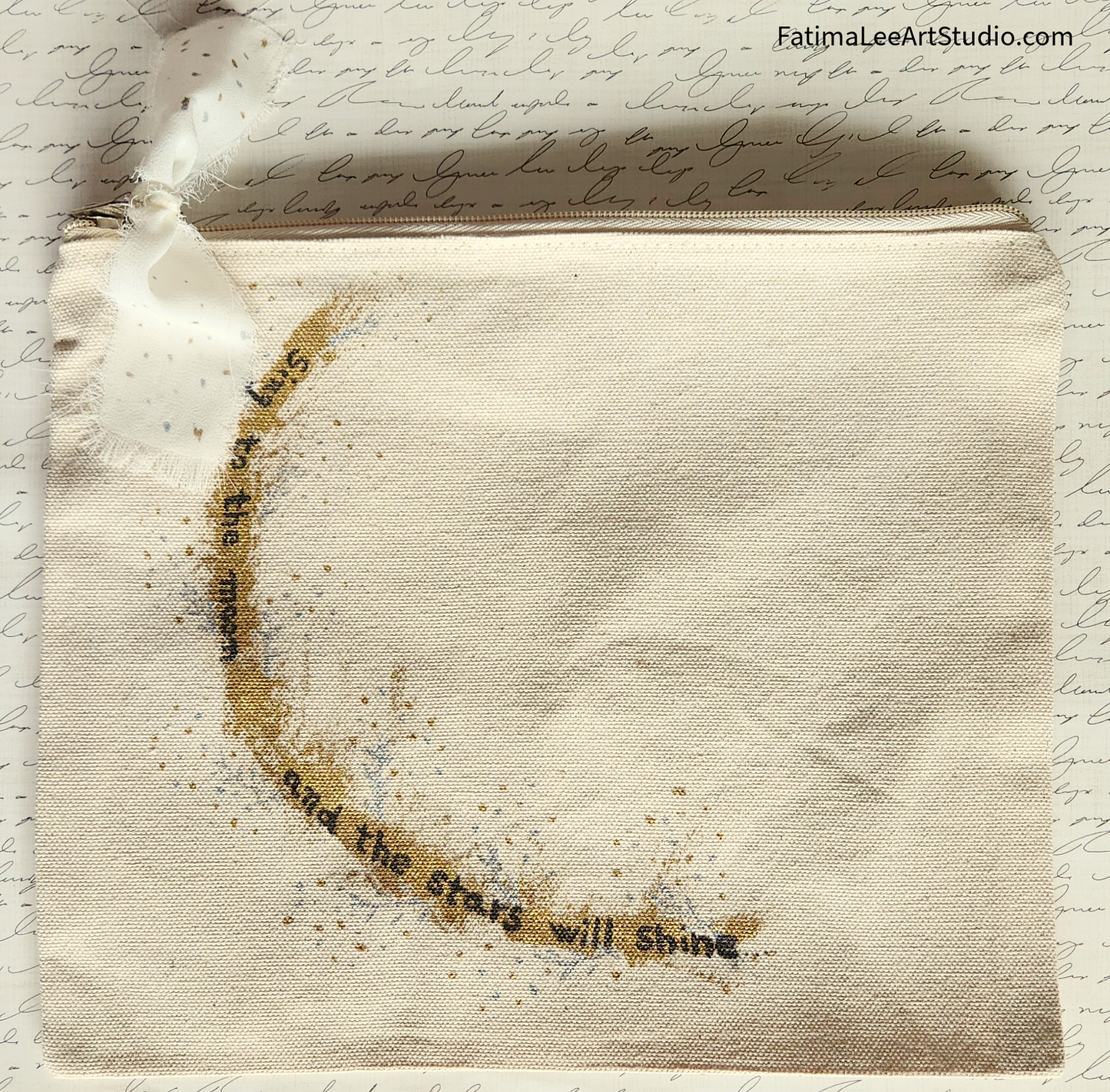 Customizable Cotton large Pouch, golden accents, text sing to the moon and the sun will shine, gift set, bible pouch