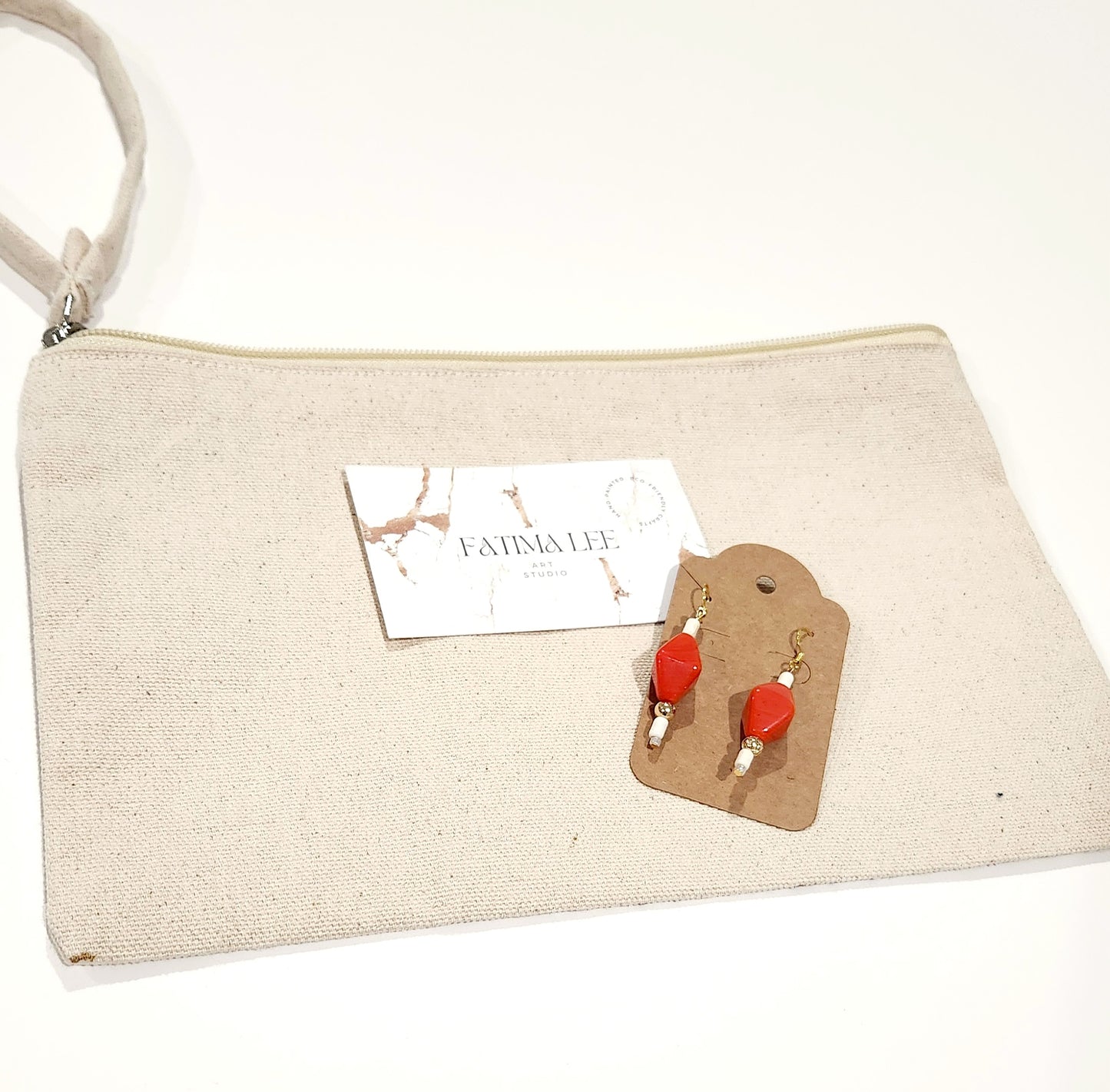 Orange Hypoallergenic Dangle Ceramic Earrings, gold plated 18k