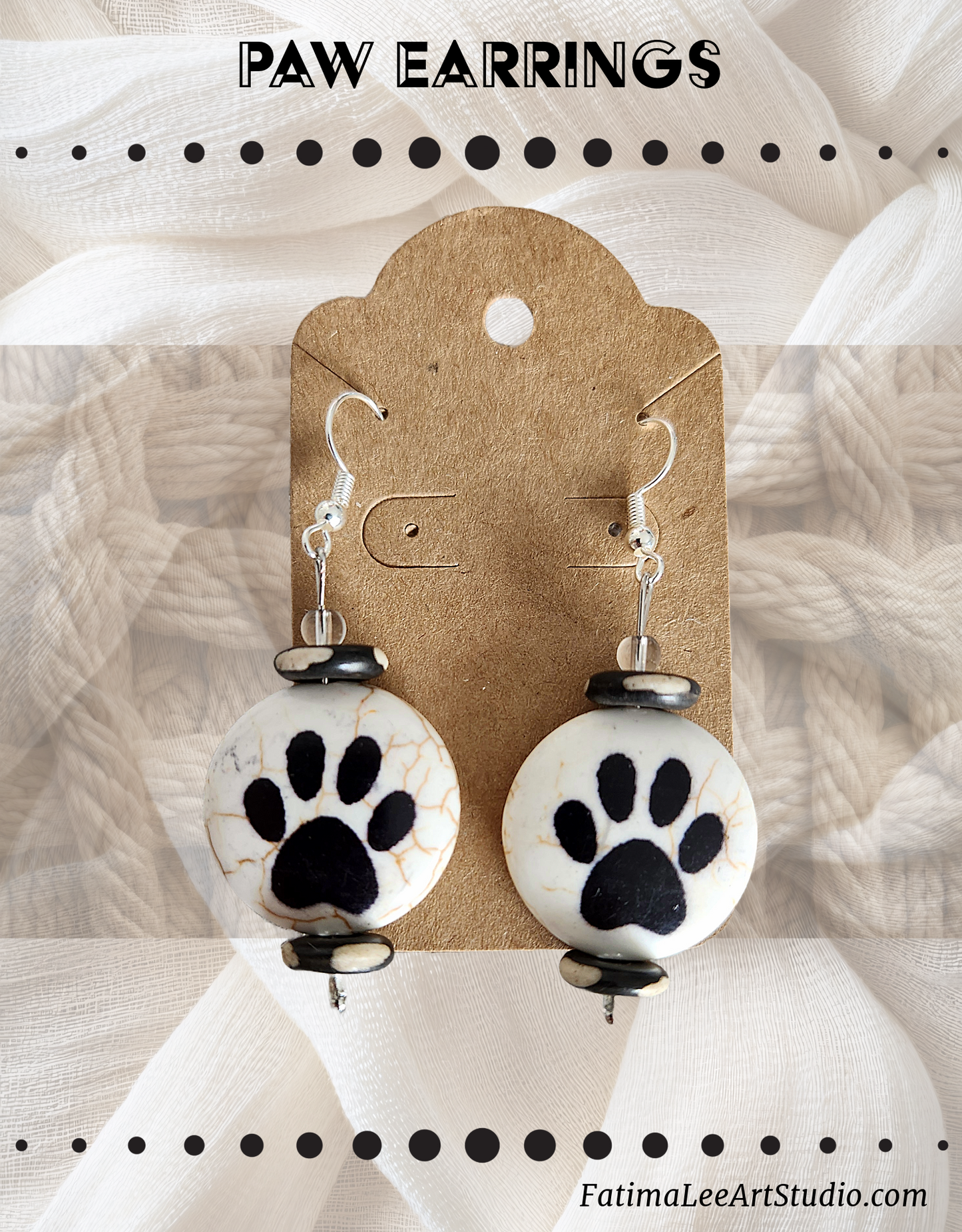 Handmade Paw Print Earrings - Natural Stone & Beaded Design