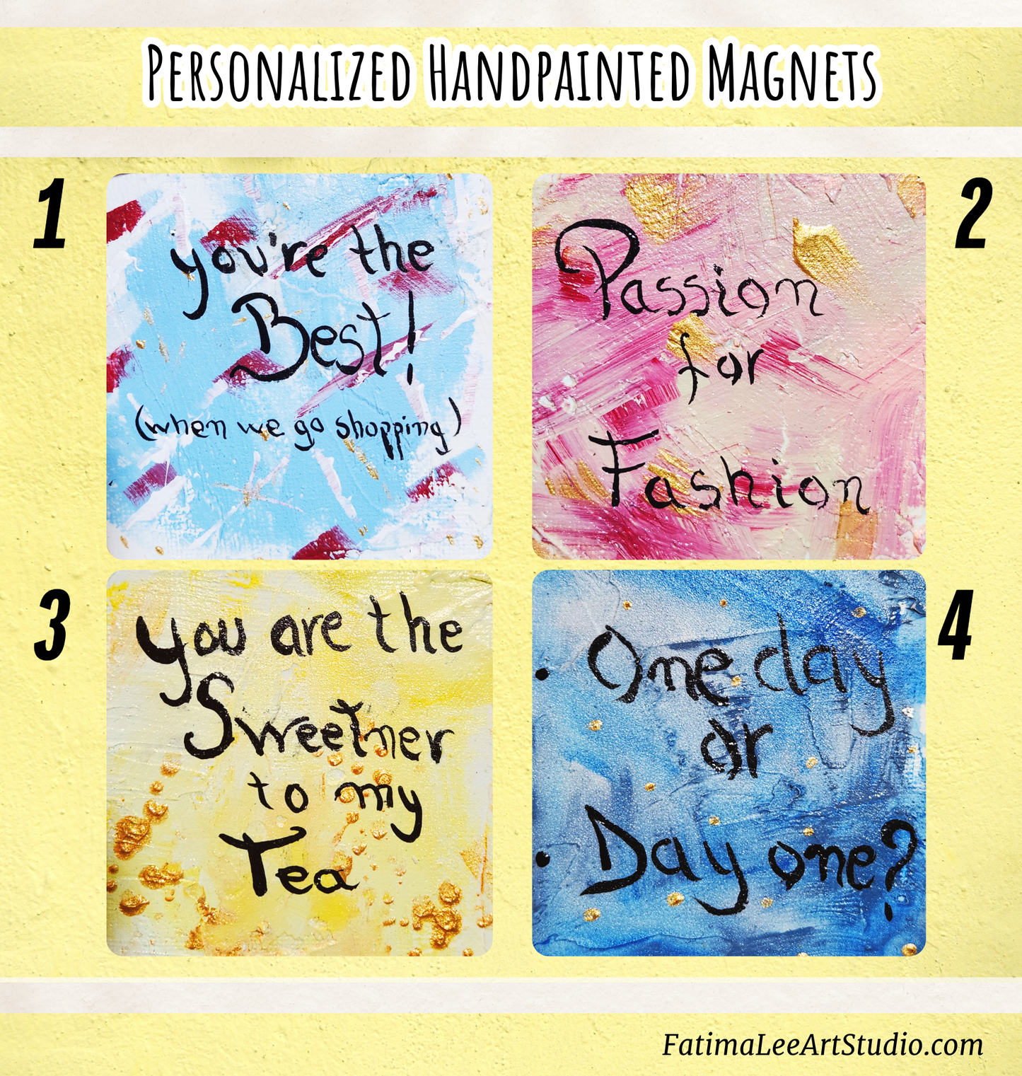 Personalized Hand-Painted Canvas Magnets – 3" x 3"