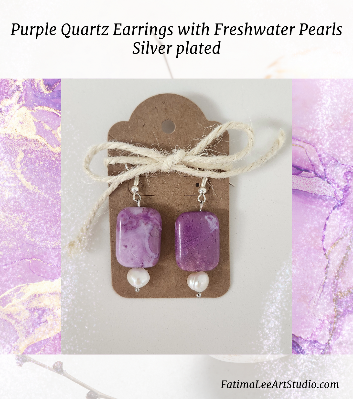 Purple Quartz & Freshwater Pearl Earrings – Silver Plated Hooks