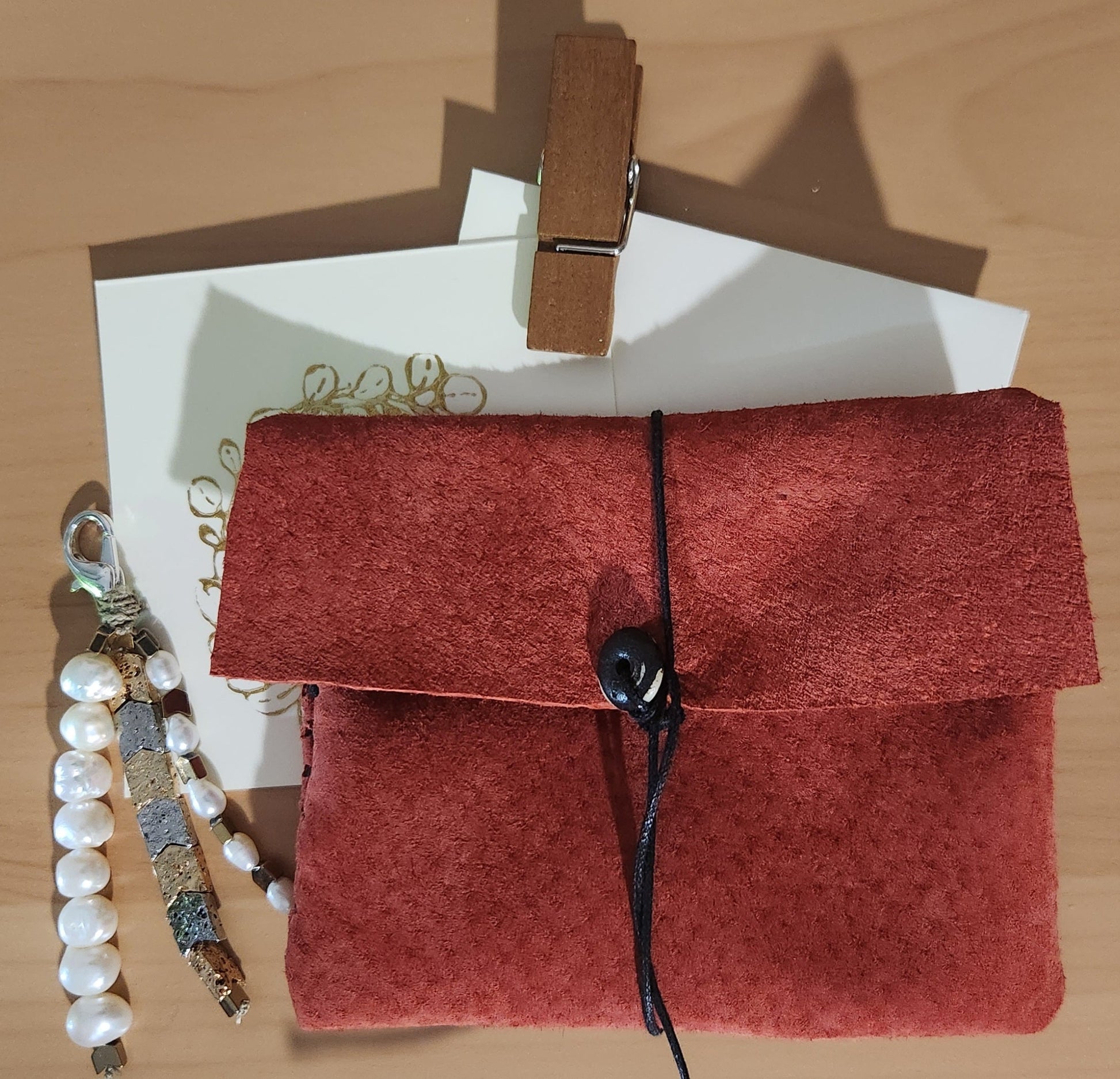 Red Suede Leather Jewelry Pouch