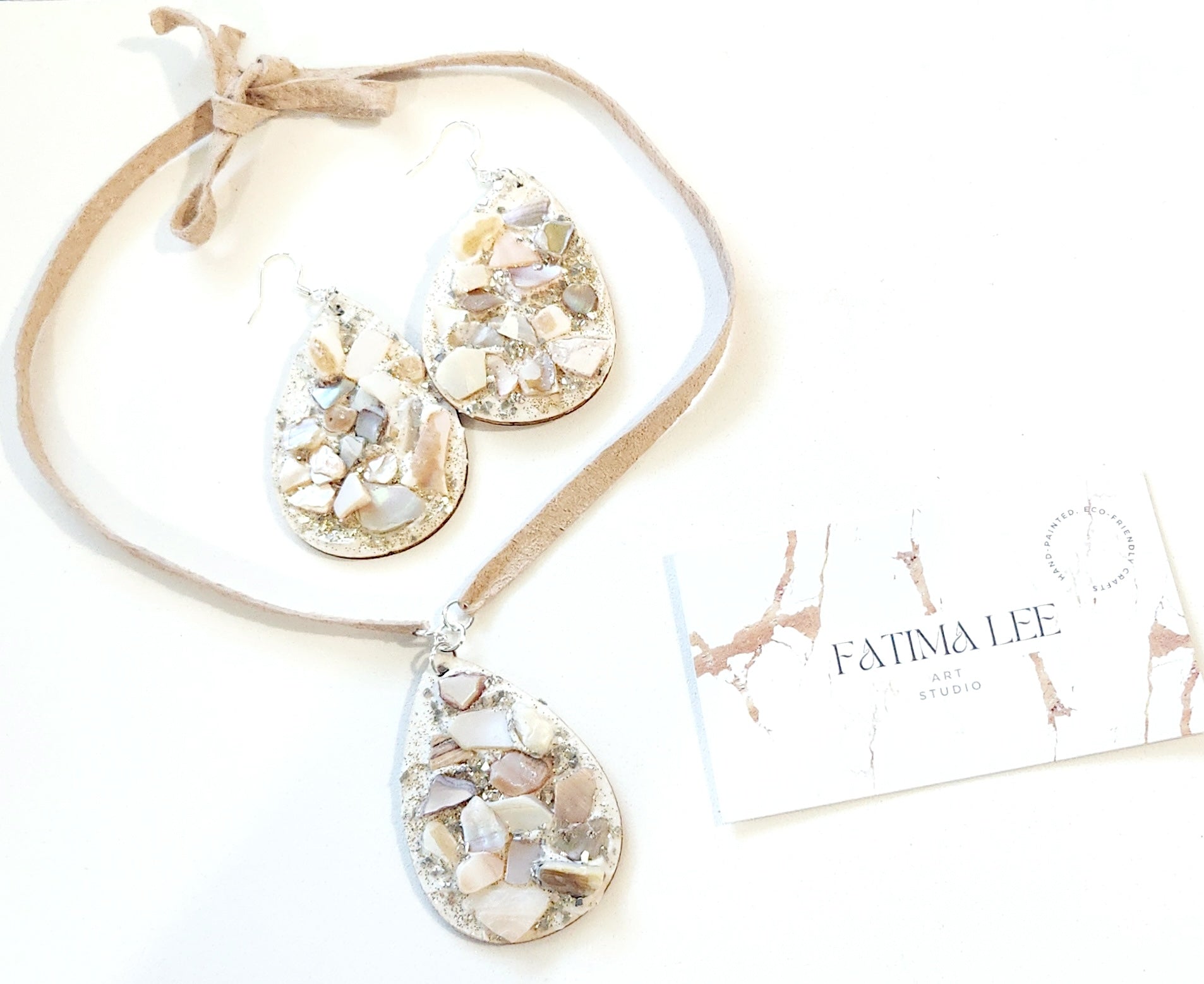 Suede leather Earrings with Shell and glitter accents