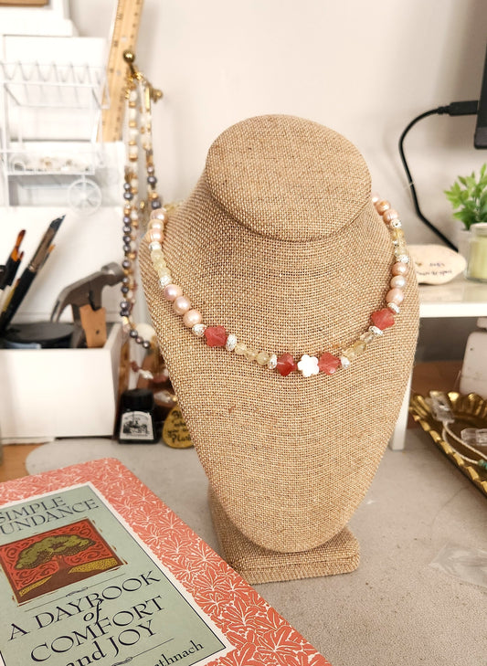 gemstone necklace customizable, bright colors and floral beads