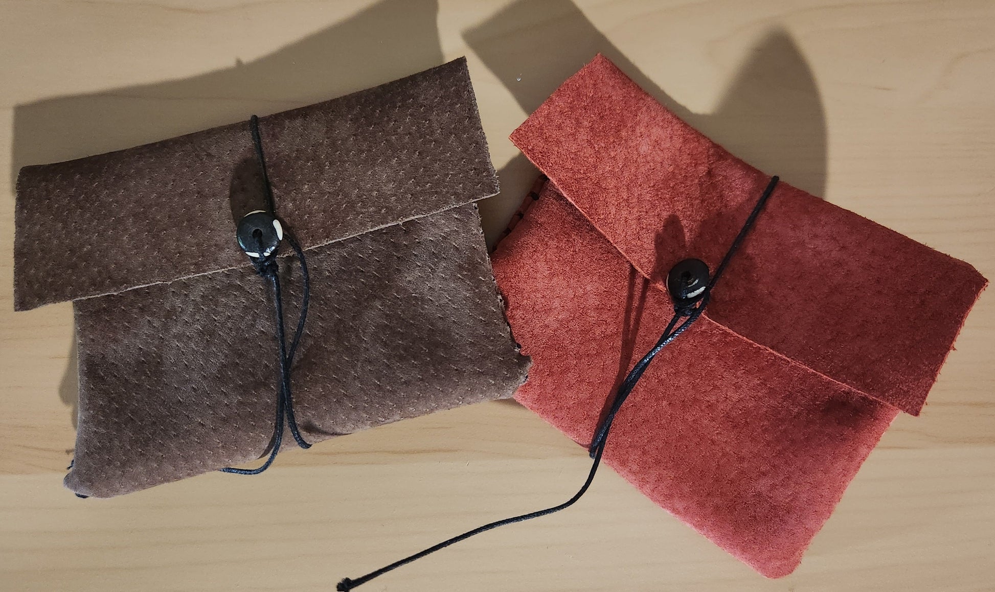 Red  and brown Suede Leather Jewelry Pouches