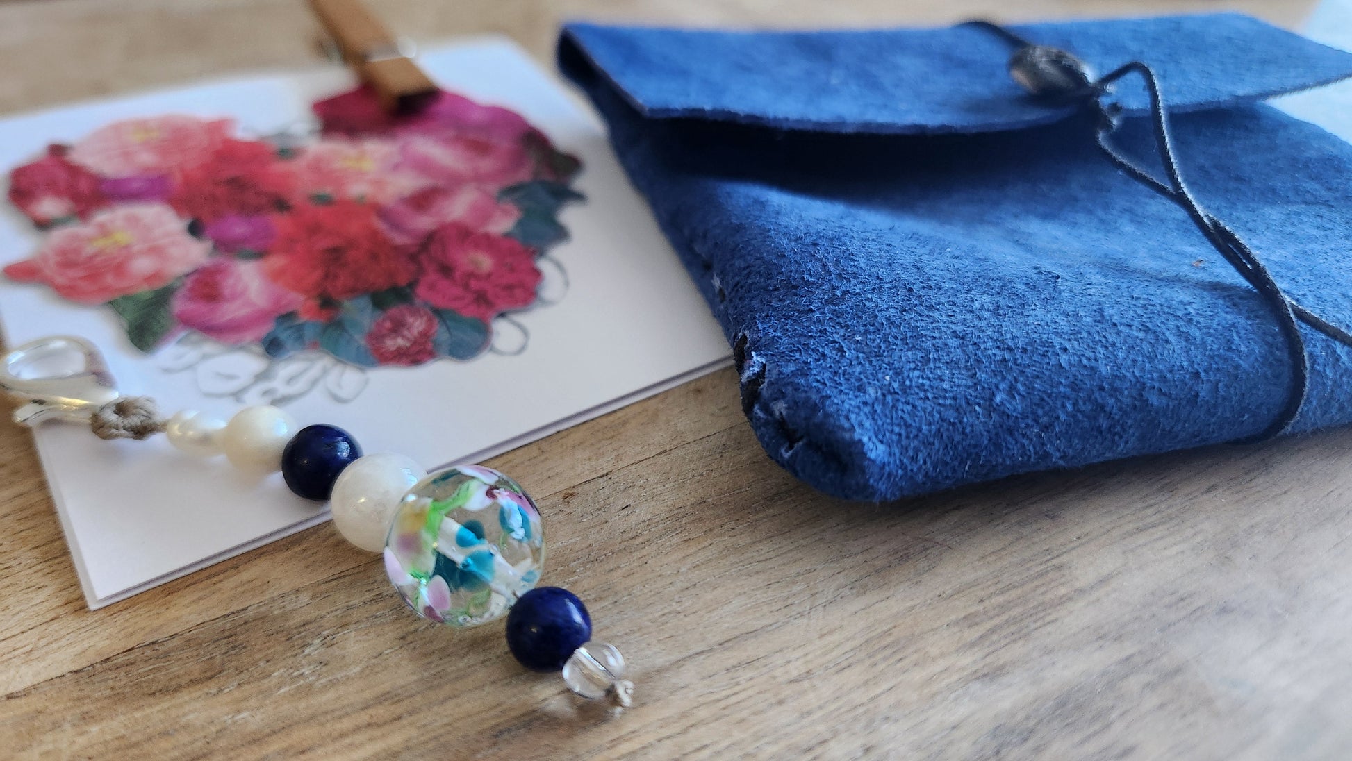Suede Leather jewelry Pouch blue