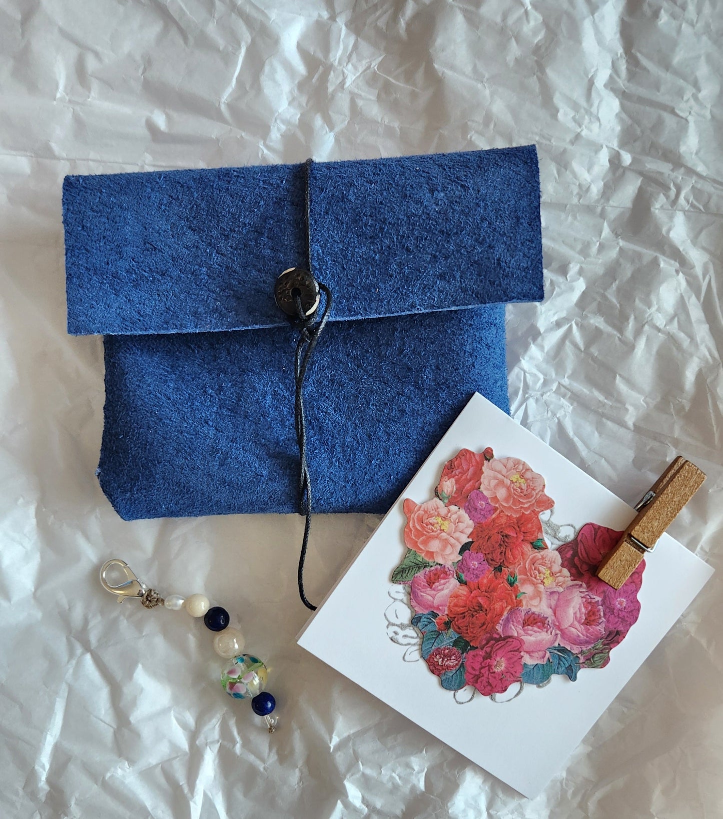 Suede Leather jewelry Pouch, blue