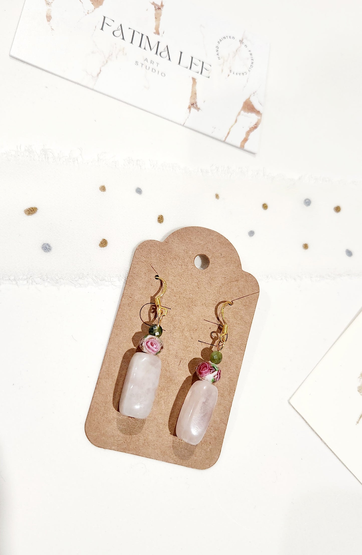 Victorian-Inspired Jade & Rose Glass Earrings with Abalorios – 18K Gold Plated