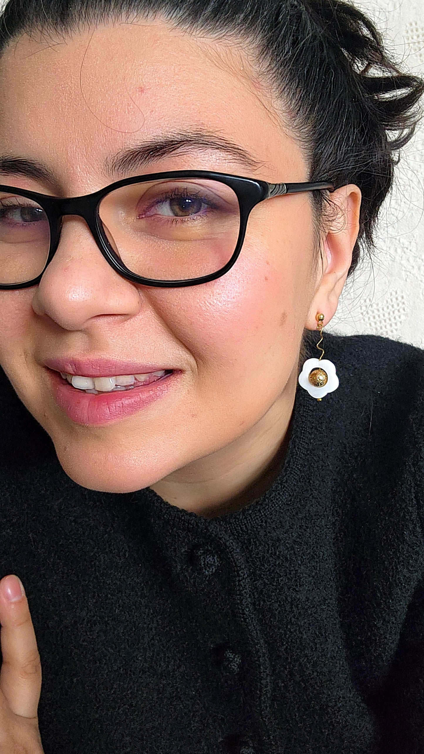 Shell Flower Earrings with Volcano Stone – 24K Gold Studs Handmade Jewelry