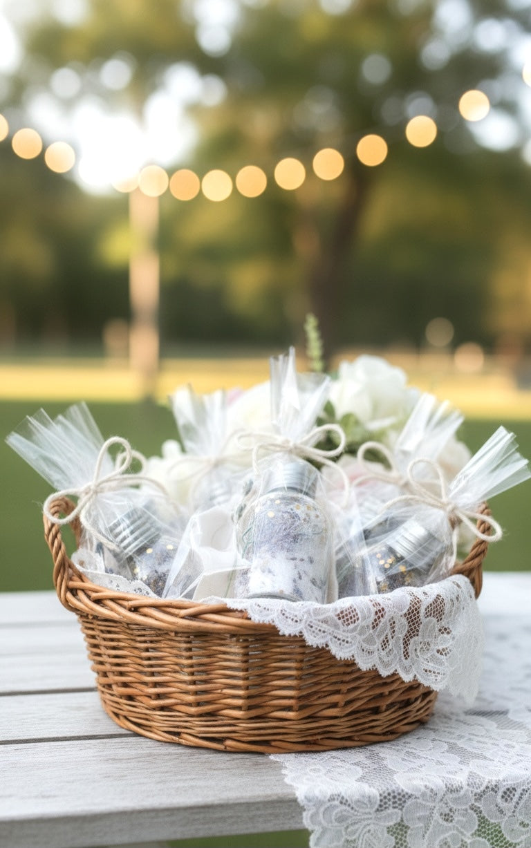 Lavender Wedding Favor Bath salt in a glass jar 