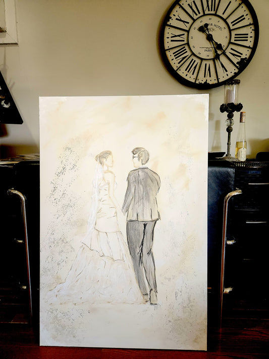 Wedding couple portraits, customizable, on canvas, mixed media