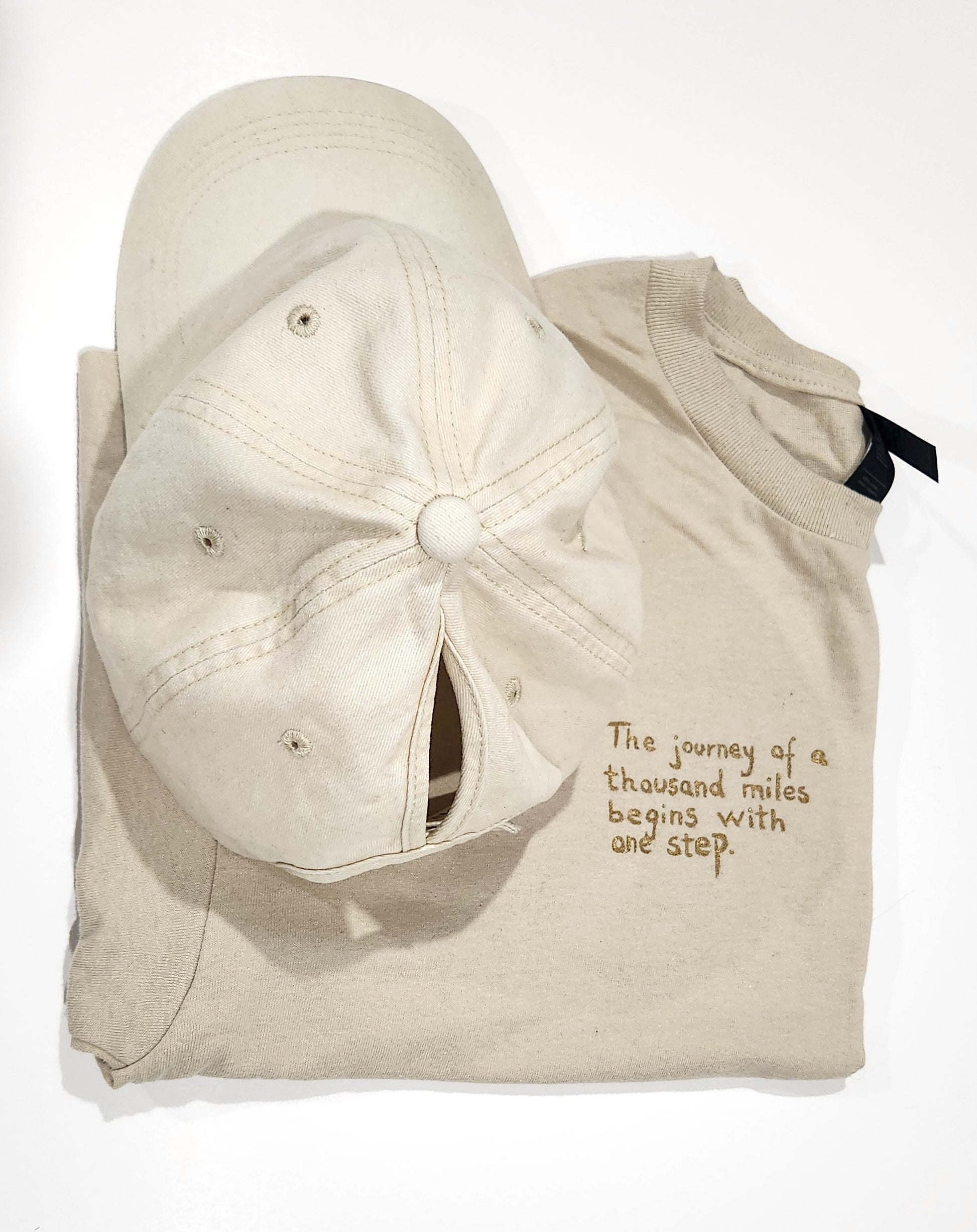 Customizable t shirt and ponytail cap,  quotes on apparel