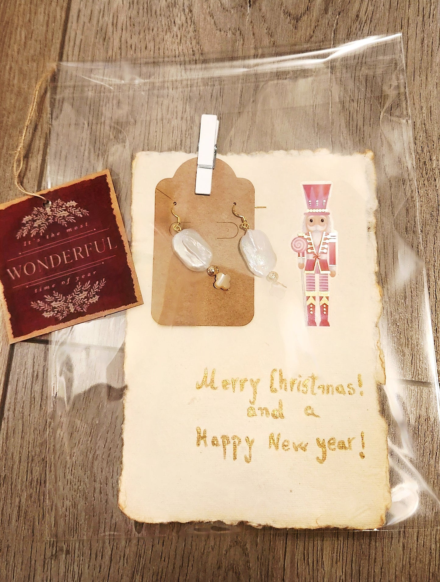 Christmas & New Year Edition – Freshwater Pearl, Shell & Volcano Stone Earrings, 18K Gold Plated