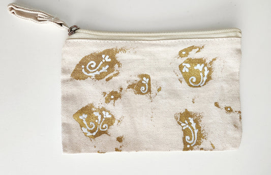 hand painted cotton pouch mini luxury pouch with golden and white accents